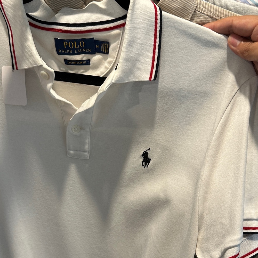 Polo by Ralph Lauren White Polo with Black Logo and Red Trim